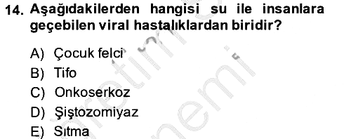 Hijyen ve Sanitasyon 2014-2015 Ara Sınav - 14. soru