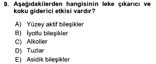 Hijyen ve Sanitasyon 2016-2017 Ara Sınav - 9. soru