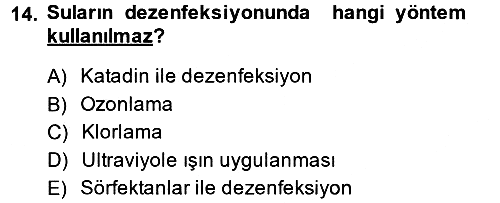 Hijyen ve Sanitasyon 2013-2014 Dönem Sonu Sınavı - 14. soru