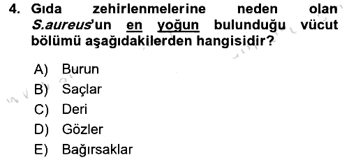 Hijyen ve Sanitasyon 2015-2016 Dönem Sonu Sınavı - 4. soru