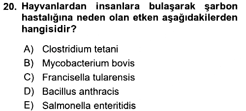 Laboratuvar Hayvanlarını Yetiştirme ve Sağlığı 2017-2018 3 Ders Sınavı - 20. soru