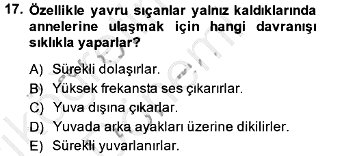 Laboratuvar Hayvanlarını Yetiştirme ve Sağlığı 2013-2014 Ara Sınav - 17. soru