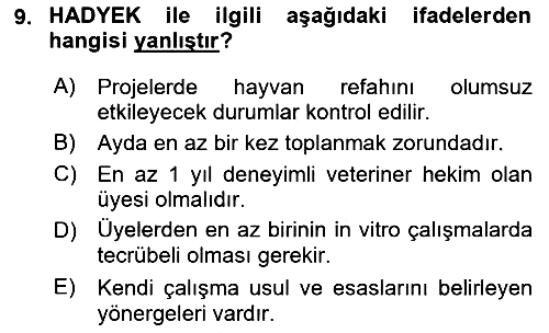 Laboratuvar Hayvanlarını Yetiştirme ve Sağlığı 2018-2019 Ara Sınav - 9. soru