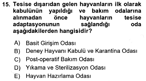 Laboratuvar Hayvanlarını Yetiştirme ve Sağlığı 2018-2019 Ara Sınav - 15. soru