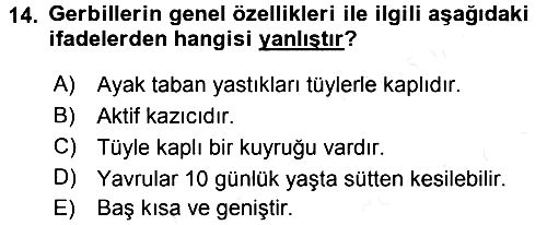 Laboratuvar Hayvanlarını Yetiştirme ve Sağlığı 2015-2016 Tek Ders Sınavı - 14. soru