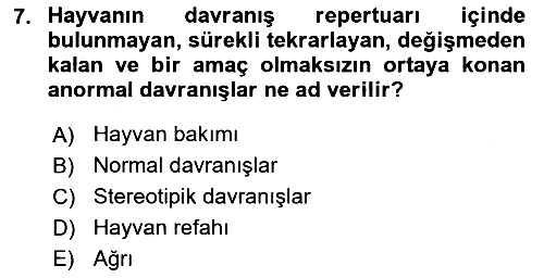 Laboratuvar Hayvanlarını Yetiştirme ve Sağlığı 2024-2025 Yaz Okulu Sınavı - 7. soru