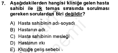 Temel Klinik Bilgisi 2014-2015 Dönem Sonu Sınavı - 7. soru