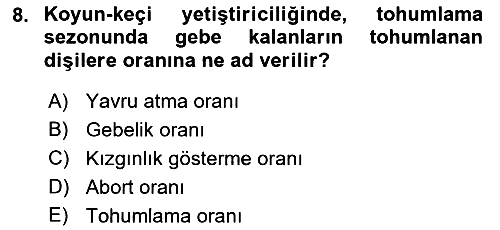 Temel Sürü Sağlığı Yönetimi 2022-2023 Ara Sınav - 8. soru