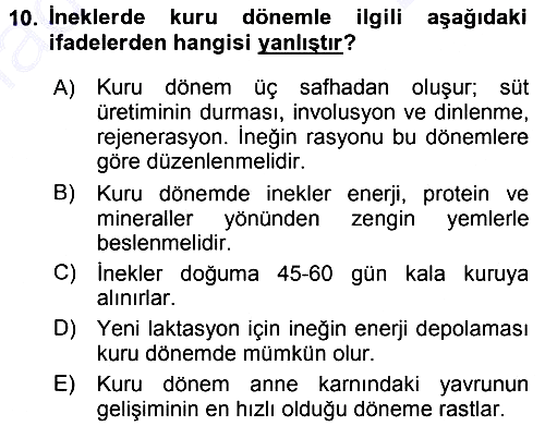 Temel Sürü Sağlığı Yönetimi 2015-2016 Dönem Sonu Sınavı - 10. soru