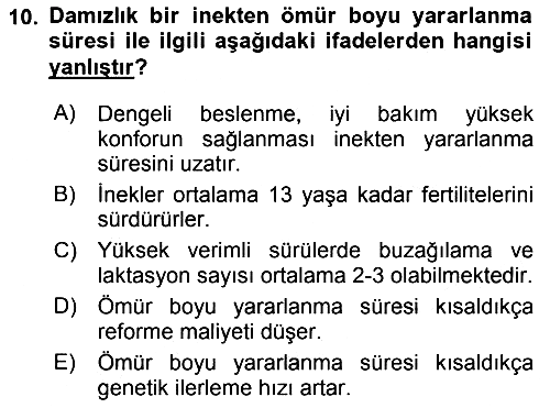 Temel Sürü Sağlığı Yönetimi 2018-2019 Yaz Okulu Sınavı - 10. soru