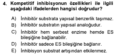 Temel Veteriner Biyokimya 2021-2022 Dönem Sonu Sınavı - 4. soru