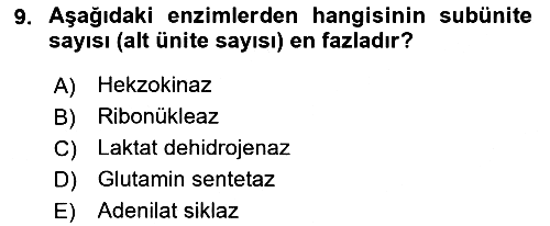 Temel Veteriner Biyokimya 2021-2022 Dönem Sonu Sınavı - 9. soru