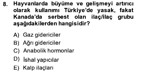 Temel Veteriner Farmakoloji ve Toksikoloji 2014-2015 Dönem Sonu Sınavı - 8. soru