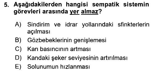 Temel Veteriner Fizyoloji 2019-2020 Dönem Sonu Sınavı - 5. soru