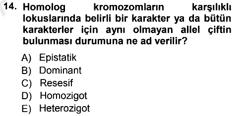 Temel Veteriner Genetik 2012-2013 Ara Sınav - 14. soru