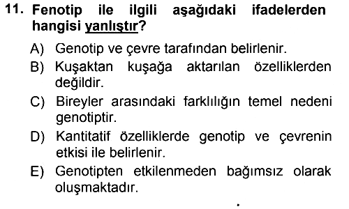 Temel Veteriner Genetik 2014-2015 Ara Sınav - 11. soru