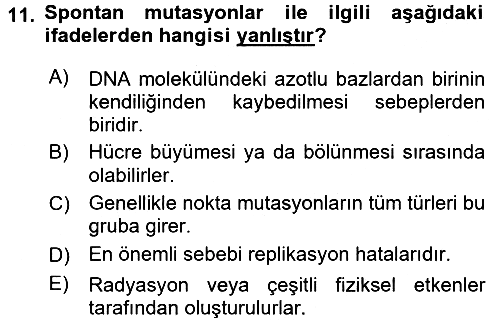 Temel Veteriner Genetik 2017-2018 Dönem Sonu Sınavı - 11. soru