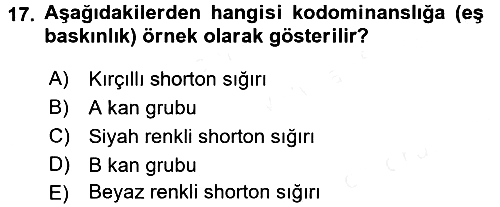Temel Veteriner Genetik 2017-2018 Dönem Sonu Sınavı - 17. soru