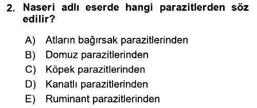 Temel Veteriner Parazitoloji 2017-2018 Ara Sınav - 2. soru