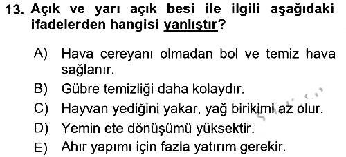 Temel Yem Bilgisi ve Hayvan Besleme 2016-2017 3 Ders Sınavı - 13. soru