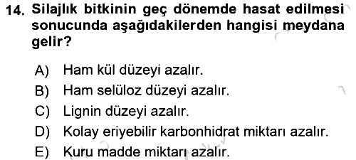 Temel Yem Bilgisi ve Hayvan Besleme 2017-2018 Ara Sınav - 14. soru
