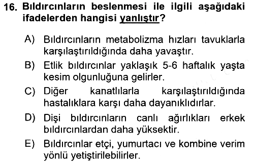 Temel Yem Bilgisi ve Hayvan Besleme 2017-2018 Dönem Sonu Sınavı - 16. soru