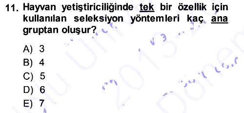 Temel Zootekni 2013-2014 Dönem Sonu Sınavı - 11. soru