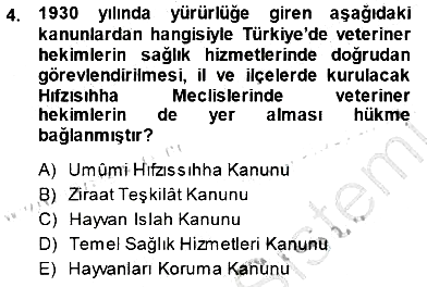 Veteriner Hizmetleri Mevzuatı ve Etik 2014-2015 Dönem Sonu Sınavı - 4. soru