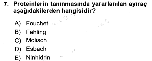 Veteriner Laboratuvar Teknikleri ve Prensipleri 2015-2016 Dönem Sonu Sınavı - 7. soru