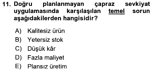 Çağdaş Lojistik Uygulamaları 2017-2018 Ara Sınav - 11. soru