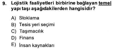 Çağdaş Lojistik Uygulamaları 2014-2015 Dönem Sonu Sınavı - 9. soru