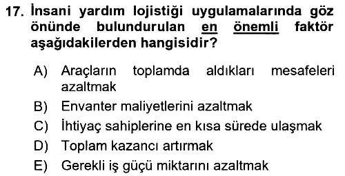 Çağdaş Lojistik Uygulamaları 2015-2016 Dönem Sonu Sınavı - 17. soru