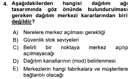Çağdaş Lojistik Uygulamaları 2016-2017 Dönem Sonu Sınavı - 4. soru