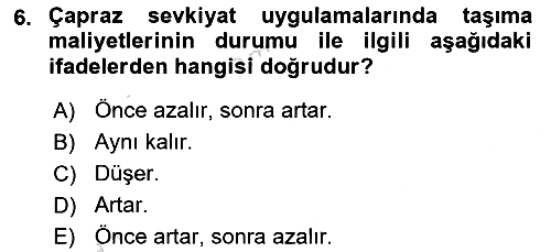 Çağdaş Lojistik Uygulamaları 2021-2022 Dönem Sonu Sınavı - 6. soru