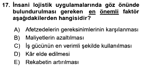 Çağdaş Lojistik Uygulamaları 2024-2025 Dönem Sonu Sınavı - 17. soru
