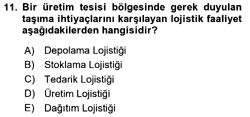 Çağdaş Lojistik Uygulamaları 2023-2024 Yaz Okulu Sınavı - 11. soru