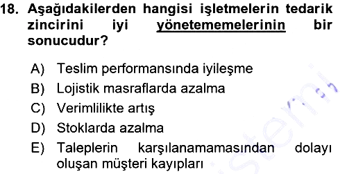 Lojistik İlkeleri 2015-2016 Ara Sınav - 18. soru