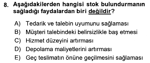 Lojistik İlkeleri 2022-2023 Ara Sınav - 8. soru