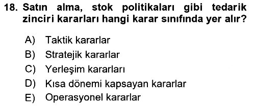 Lojistik İlkeleri 2023-2024 Ara Sınav - 18. soru