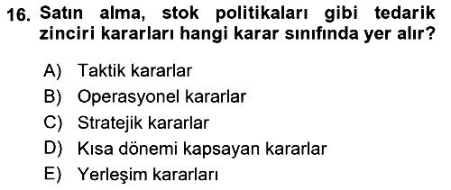 Lojistik İlkeleri 2024-2025 Ara Sınav - 16. soru