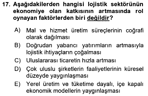 Lojistik İlkeleri 2025-2026 Ara Sınav - 17. soru