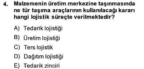 Lojistik İlkeleri 2014-2015 Dönem Sonu Sınavı - 4. soru