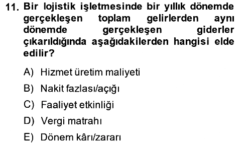 Lojistik İlkeleri 2014-2015 Dönem Sonu Sınavı - 11. soru