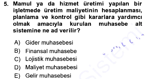 Lojistik İlkeleri 2015-2016 Dönem Sonu Sınavı - 5. soru