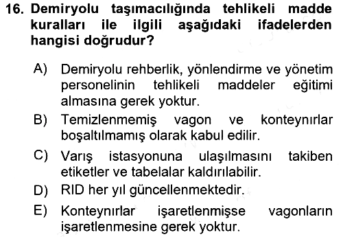 Lojistik İlkeleri 2016-2017 Dönem Sonu Sınavı - 16. soru