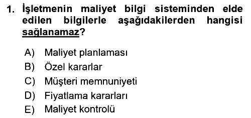 Lojistik Maliyetleri ve Raporlama 1 2021-2022 Yaz Okulu Sınavı - 1. soru