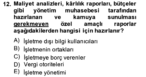 Lojistik Maliyetleri ve Raporlama 2 2014-2015 Dönem Sonu Sınavı - 12. soru