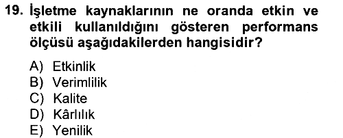 Lojistik Maliyetleri ve Raporlama 2 2014-2015 Dönem Sonu Sınavı - 19. soru