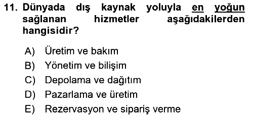 Lojistik Maliyetleri ve Raporlama 2 2023-2024 Yaz Okulu Sınavı - 11. soru