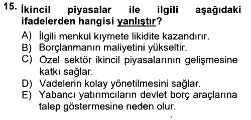 Devlet Borçları 2012-2013 Dönem Sonu Sınavı - 15. soru